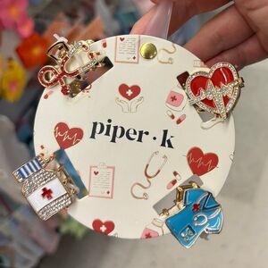 Piper Enamel Medical Hair Clip Set in Red, Blue & White Piper K Enamel Hair Clips Set Seahorse Whale Fish Crab  main image 4